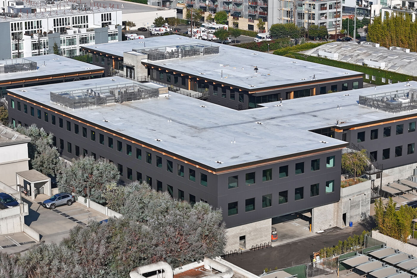 Aerial view of Glencoe Bradmore glazing project, Los Angeles, CA